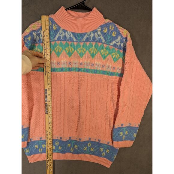 Gitano Sweater Women's Medium Pink Acrylic Hearts Ducks Flowers Retro Vintage - Picture 5 of 10